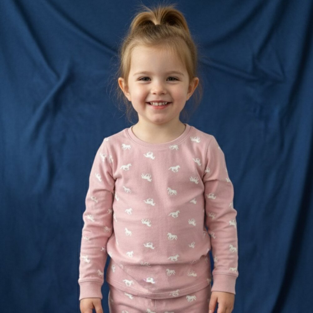 Pink Kids Pajama Set with White Animal Print – Cozy Long Sleeve Sleepwear